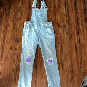 Trendy Denim Overalls with Purple Accents
